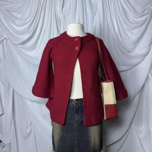 Vintage Y2k Preppy Cottage Red Knit Women's Buttoned Cardigan (PM)